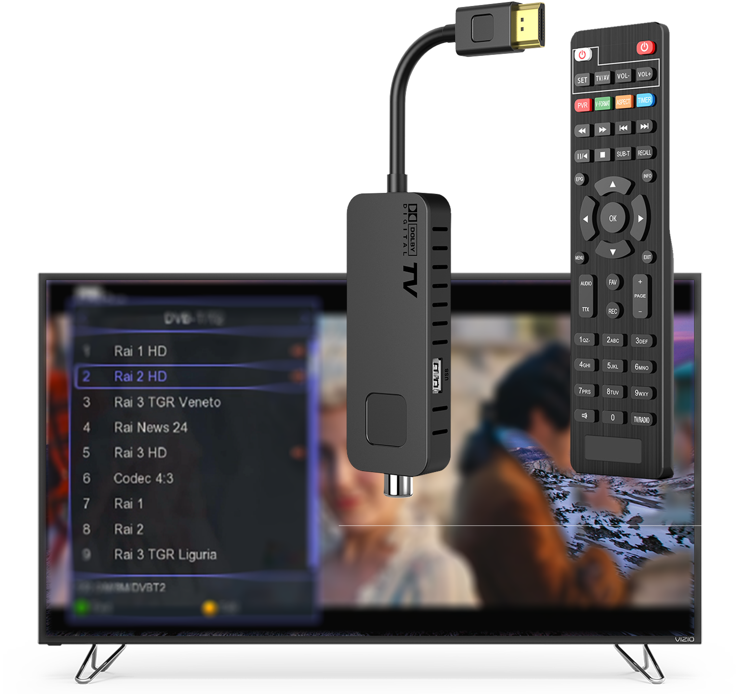 Decoder Digitale Terrestre 2022/2023,DVB T2 HDMI Stick, Dolby Audio HD  1080P H265 HEVC Master 10bit, Smart TV Supporto USB WiFi/Multimedia/PVR，Con
